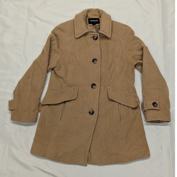 London Fog Winter Pea Coat Button Up Wool Blend Tan/Beige Women's sz Small - Picture 1 of 12